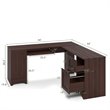Costway L-Shaped Particle Board Corner Computer Desk with Drawers in Brown