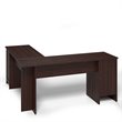 Costway L-Shaped Particle Board Corner Computer Desk with Drawers in Brown