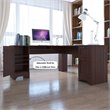 Costway L-Shaped Particle Board Corner Computer Desk with Drawers in Brown