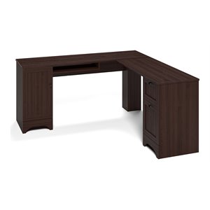 costway l-shaped particle board corner computer desk with drawers in brown