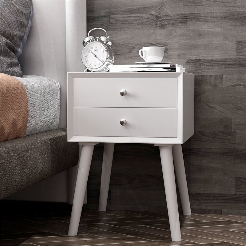 Costway Contemporary Solid Wood Nightstand with 2 Sliding Drawers in White