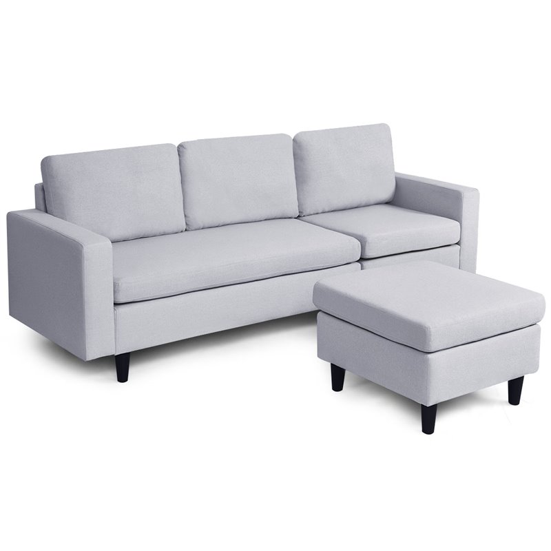 Costway L-Shaped Wood Sponge and Plastic Convertible Sectional Sofa in Gray