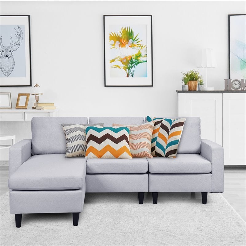 Costway L-Shaped Wood Sponge and Plastic Convertible Sectional Sofa in Gray