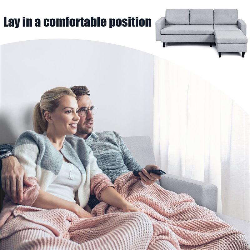 Costway L-Shaped Wood Sponge and Plastic Convertible Sectional Sofa in Gray