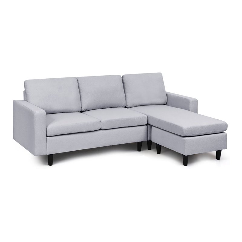 Costway L-Shaped Wood Sponge and Plastic Convertible Sectional Sofa in Gray
