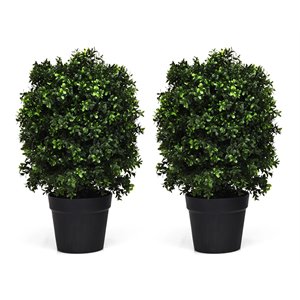 Costway PP and PE Artificial Boxwood Topiary Ball Tree in Green (Set of 2)