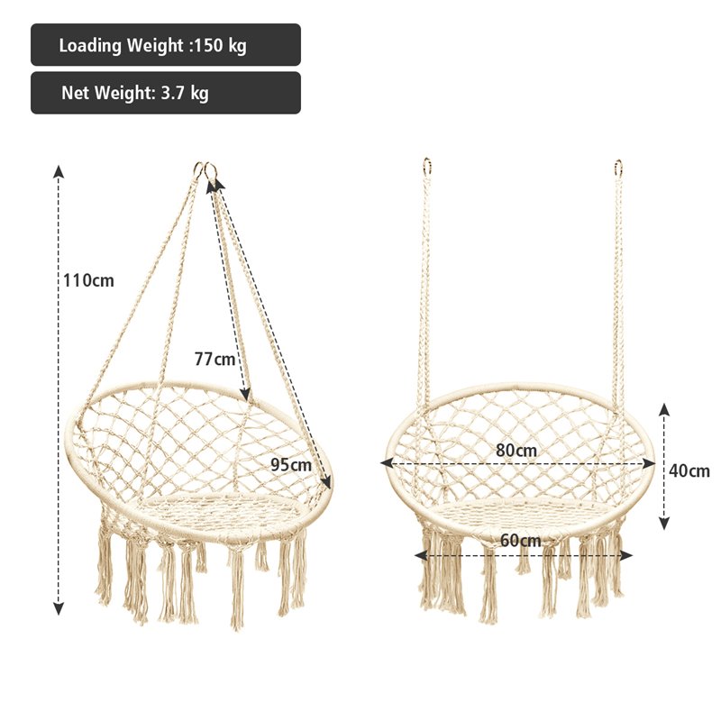 Costway Contemporary Cotton and Steel Hanging Hammock Chair in Beige