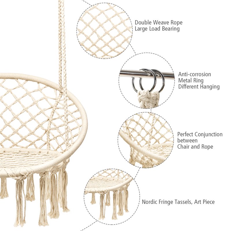 Costway Contemporary Cotton and Steel Hanging Hammock Chair in Beige