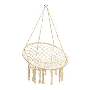 costway contemporary cotton and steel hanging hammock chair in beige