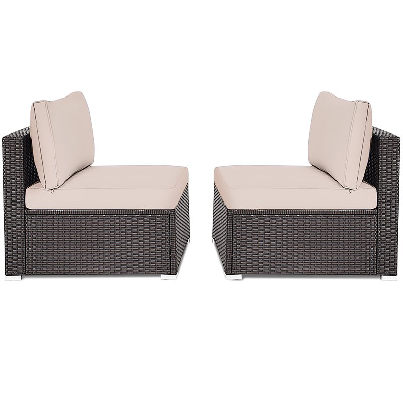 Costway 2-piece Rattan Patio Armless Sofa Furniture Set with Cushion in Brown