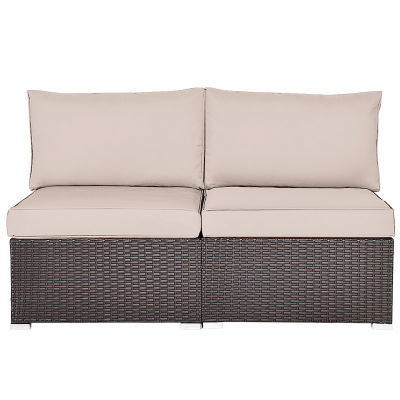 Costway 2-piece Rattan Patio Armless Sofa Furniture Set with Cushion in Brown