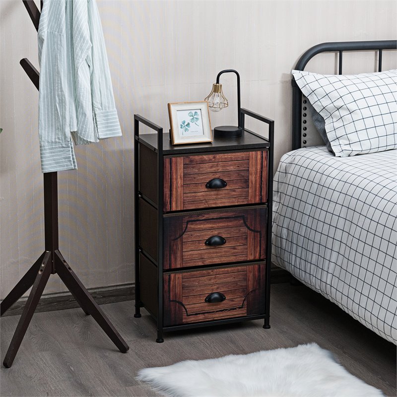 Costway 3-drawer Steel and MDF Dresser Storage Tower in Brown and Black