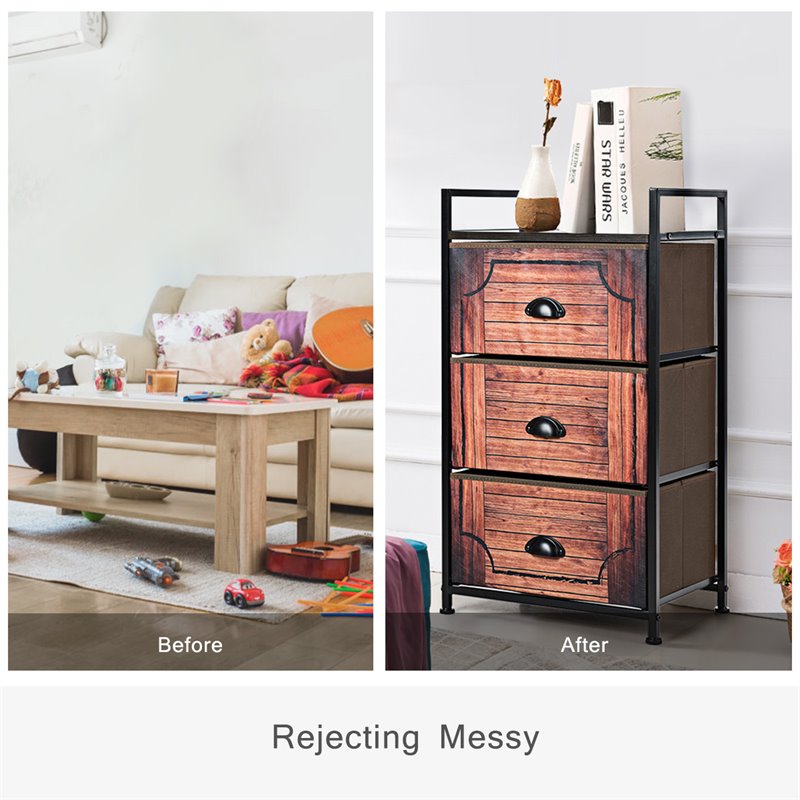 Costway 3-drawer Steel and MDF Dresser Storage Tower in Brown and Black