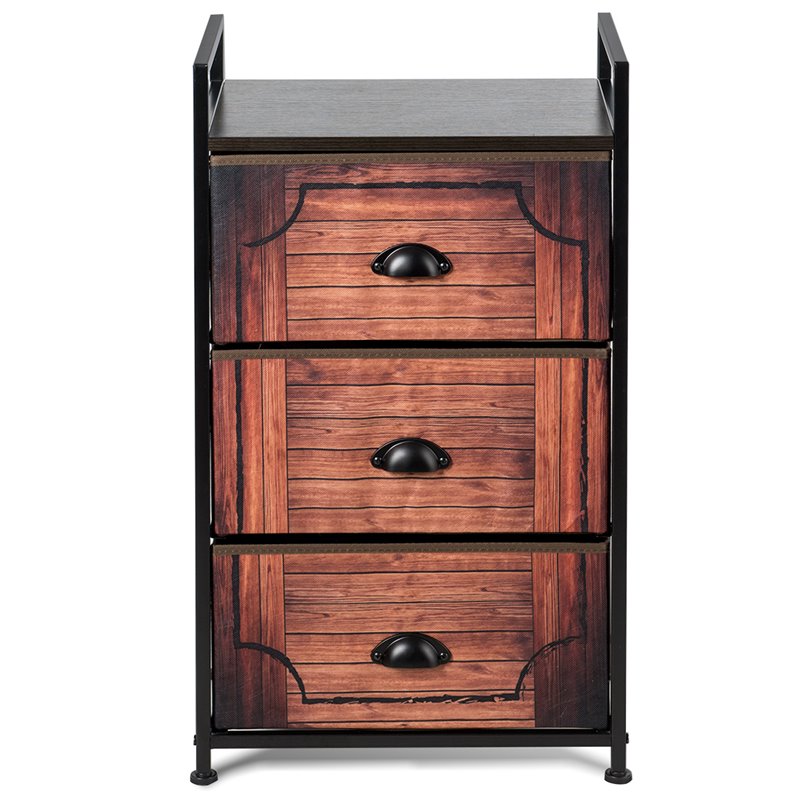 Costway 3-drawer Steel and MDF Dresser Storage Tower in Brown and Black