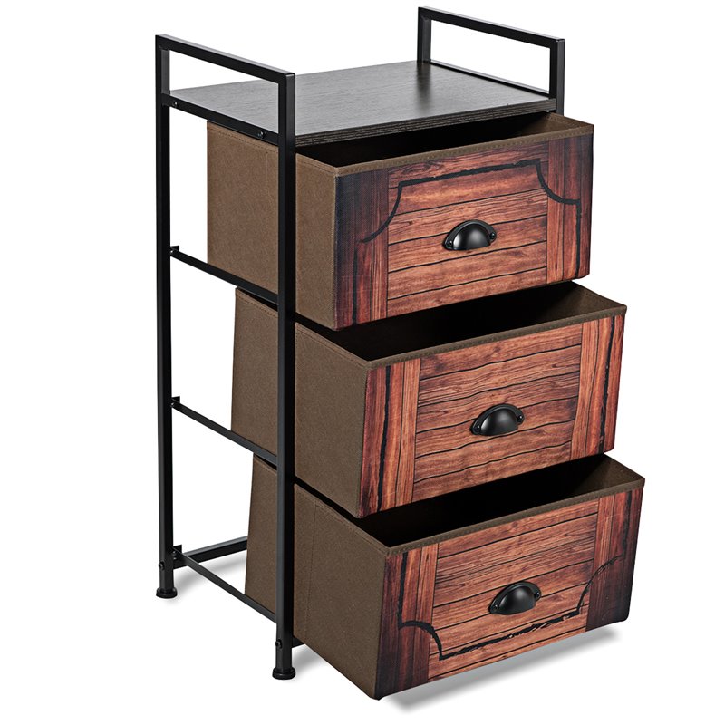 Costway 3-drawer Steel and MDF Dresser Storage Tower in Brown and Black