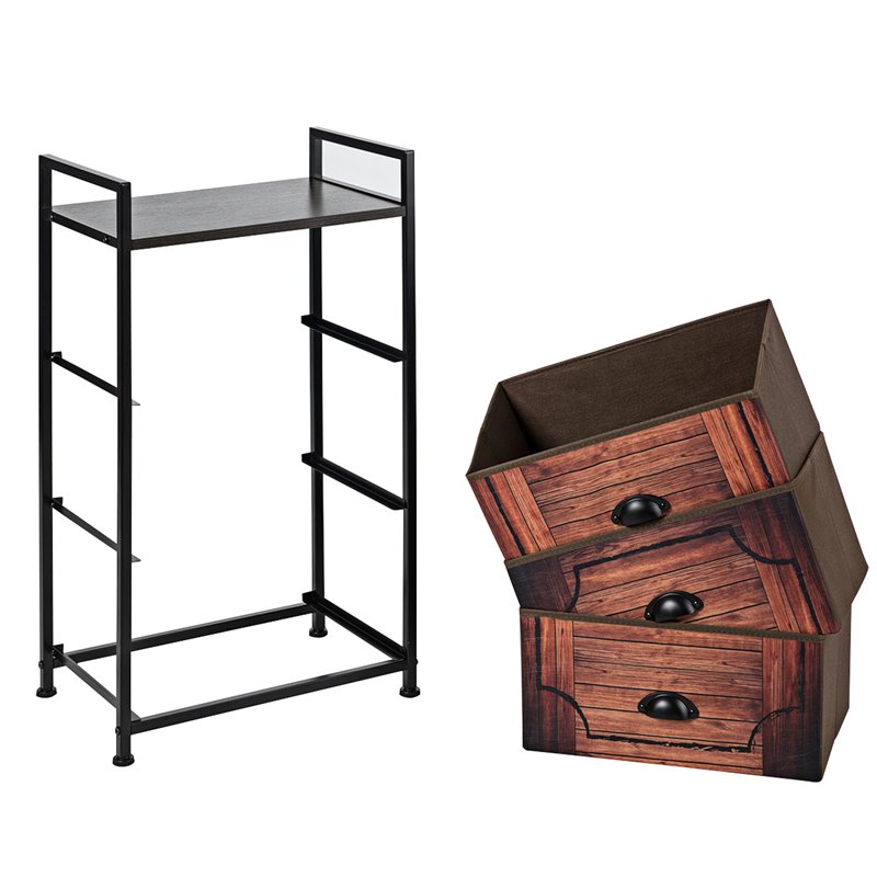 Costway 3-drawer Steel and MDF Dresser Storage Tower in Brown and Black