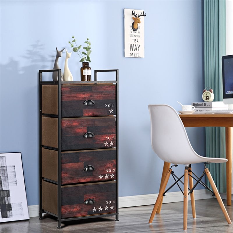 Costway 4-drawer Steel and MDF Dresser Storage Tower in Brown and Black