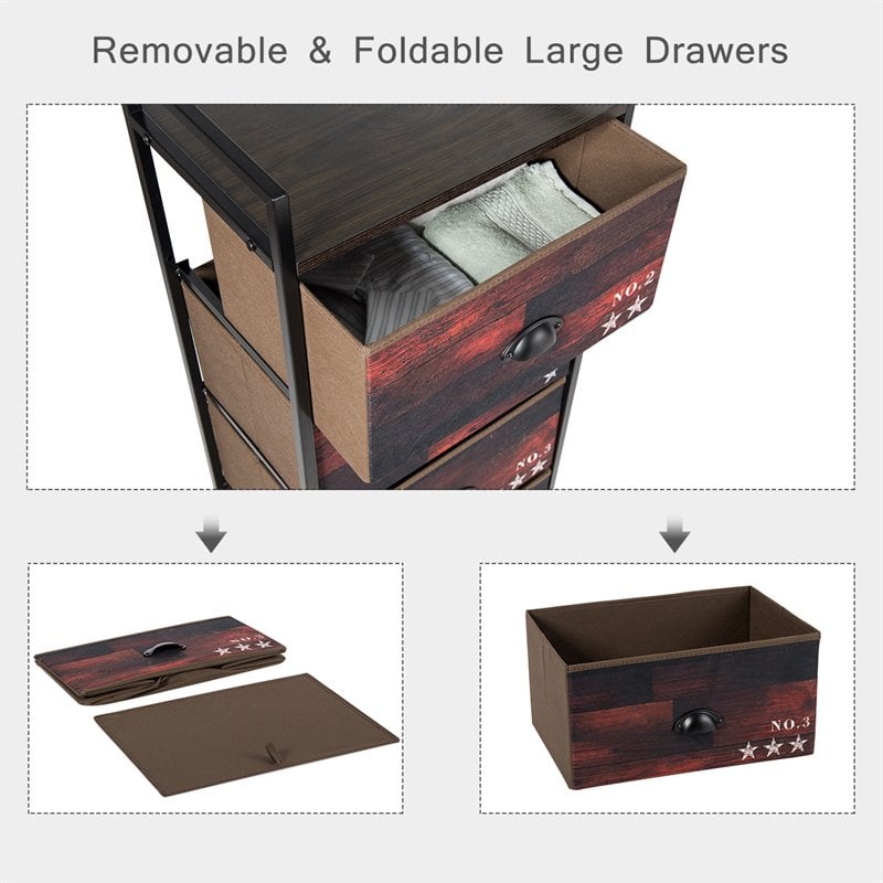 Costway 4-drawer Steel and MDF Dresser Storage Tower in Brown and Black