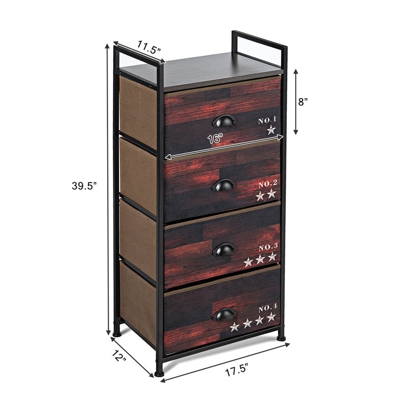 Costway 4-drawer Steel and MDF Dresser Storage Tower in Brown and Black