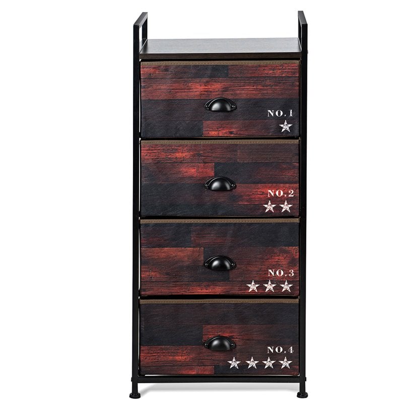 Costway 4-drawer Steel and MDF Dresser Storage Tower in Brown and Black