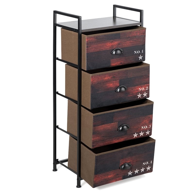 Costway 4-drawer Steel and MDF Dresser Storage Tower in Brown and Black