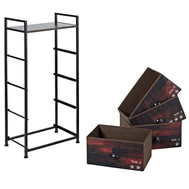 Costway 4-drawer Steel and MDF Dresser Storage Tower in Brown and Black