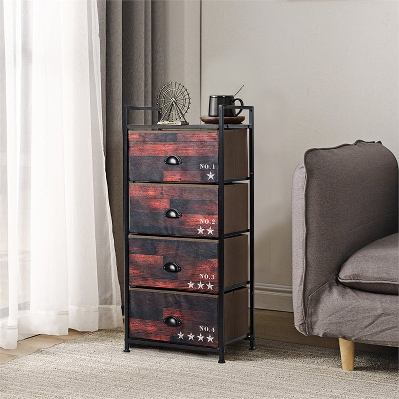 Costway 4-drawer Steel and MDF Dresser Storage Tower in Brown and Black