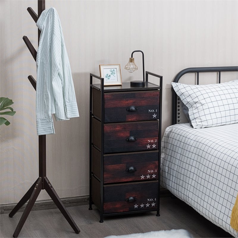 Costway 4-drawer Steel and MDF Dresser Storage Tower in Brown and Black
