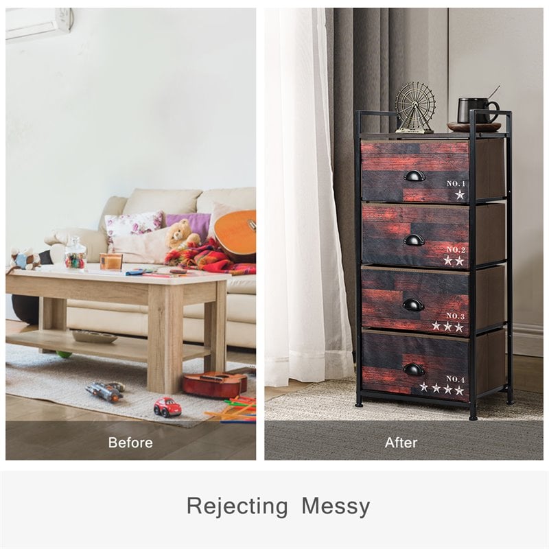 Costway 4-drawer Steel and MDF Dresser Storage Tower in Brown and Black
