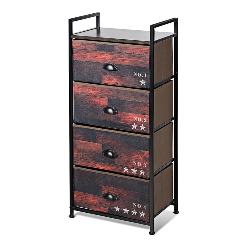 Costway 4-drawer Steel and MDF Dresser Storage Tower in Brown and Black