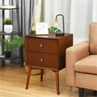 Costway 2-drawer Contemporary MDF and Rubber Wood Nightstand in Brown