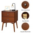Costway 2-drawer Contemporary MDF and Rubber Wood Nightstand in Brown