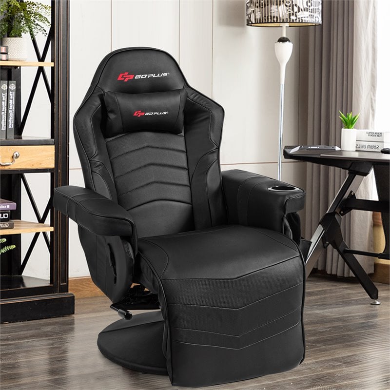 Costway PU Leather and Iron Swivel Massage Gaming Chair in Black