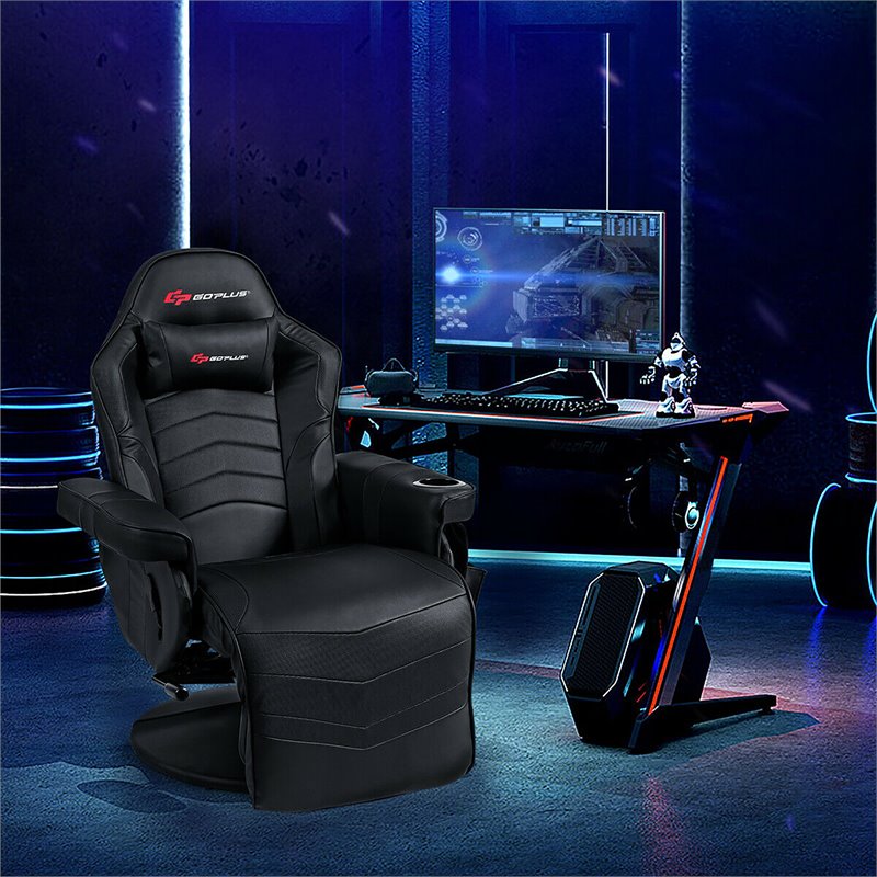 Costway PU Leather and Iron Swivel Massage Gaming Chair in Black