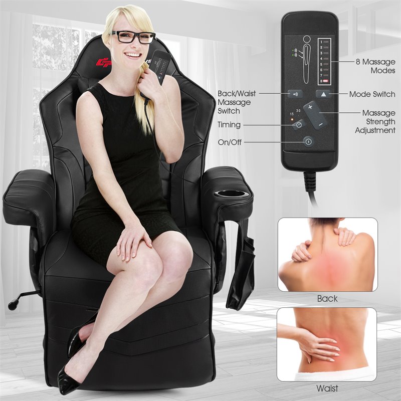 Costway PU Leather and Iron Swivel Massage Gaming Chair in Black