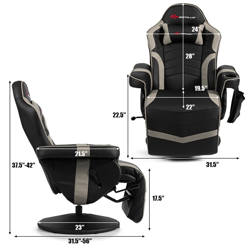 Costway PU Leather and Iron Swivel Massage Gaming Chair in Gray