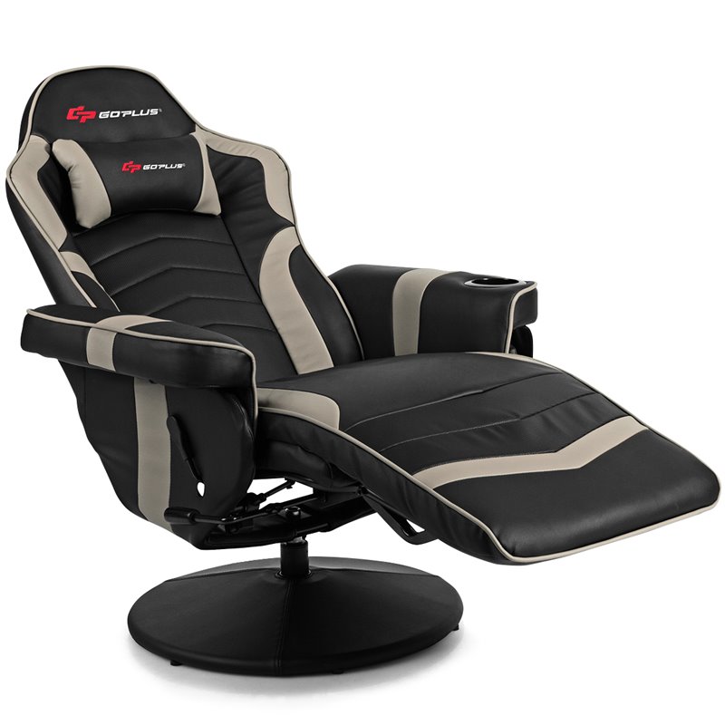 Costway PU Leather and Iron Swivel Massage Gaming Chair in Gray