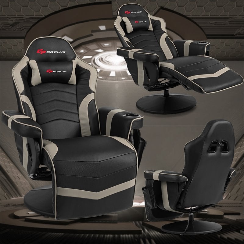 Costway PU Leather and Iron Swivel Massage Gaming Chair in Gray