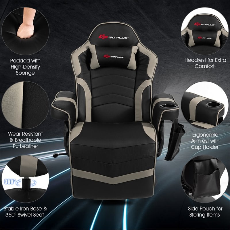 Costway PU Leather and Iron Swivel Massage Gaming Chair in Gray