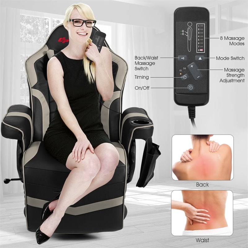Costway PU Leather and Iron Swivel Massage Gaming Chair in Gray