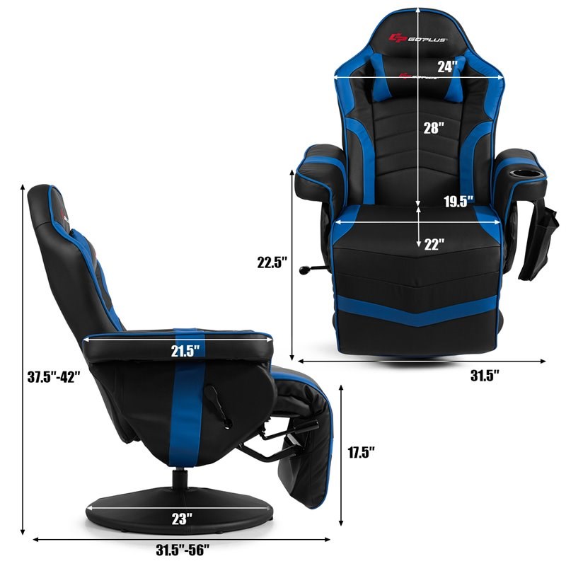 Costway PU Leather and Iron Swivel Massage Gaming Chair in Blue
