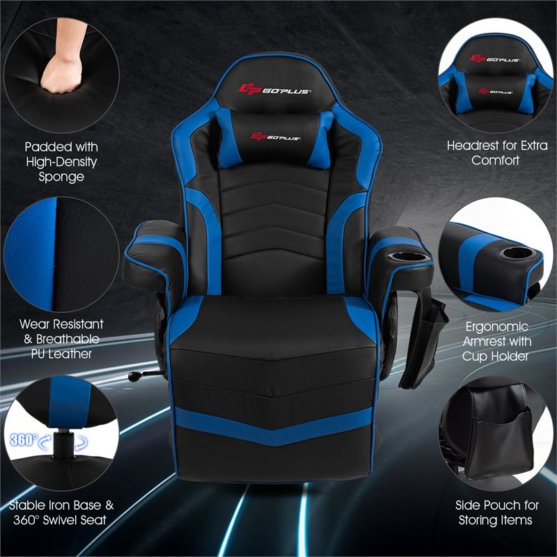 Costway PU Leather and Iron Swivel Massage Gaming Chair in Blue
