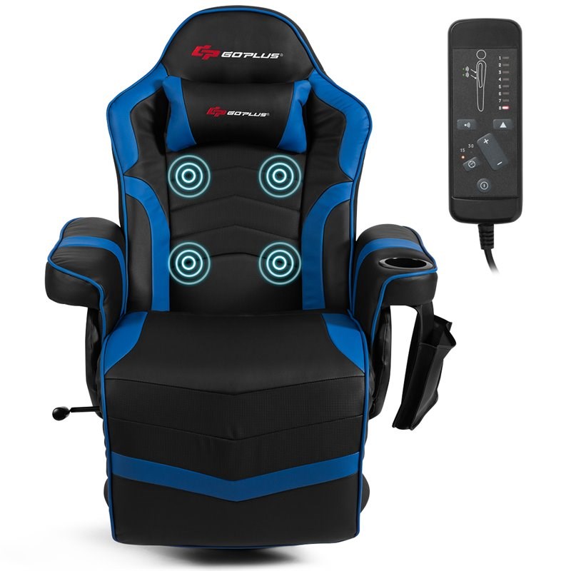 Costway PU Leather and Iron Swivel Massage Gaming Chair in Blue