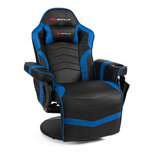 costway pu leather and iron swivel massage gaming chair in blue