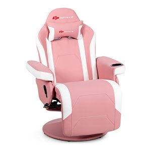 Costway PU Leather and Iron Swivel Massage Gaming Chair with Pillow in Pink