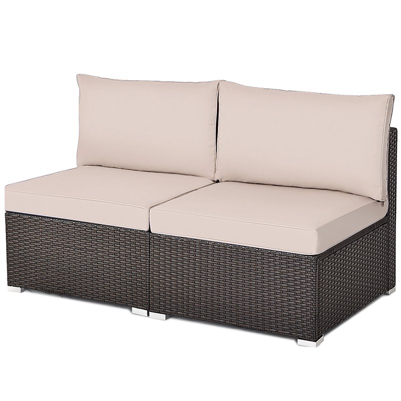 Costway 2-piece Rattan Patio Armless Sofa Furniture Set w/ Cushion in Brown