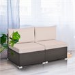 Costway 2-piece Rattan Patio Armless Sofa Furniture Set w/ Cushion in Brown