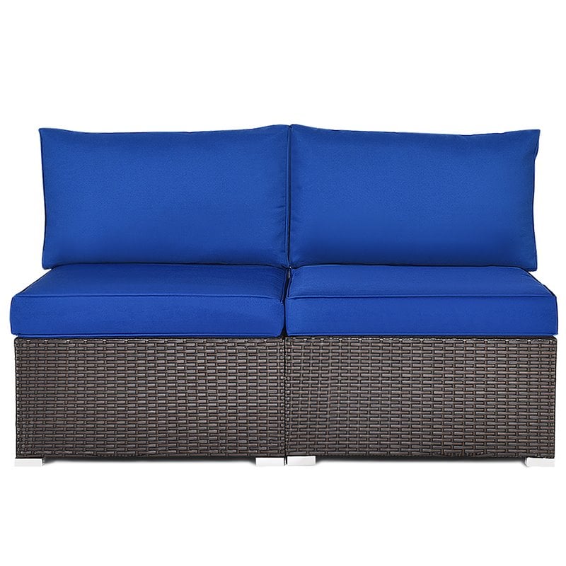 Costway 2-piece Rattan Patio Armless Sofa Furniture Set with Cushion in Navy