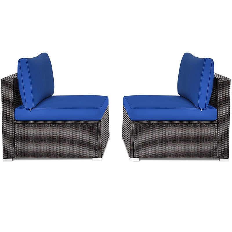 Costway 2-piece Rattan Patio Armless Sofa Furniture Set with Cushion in Navy