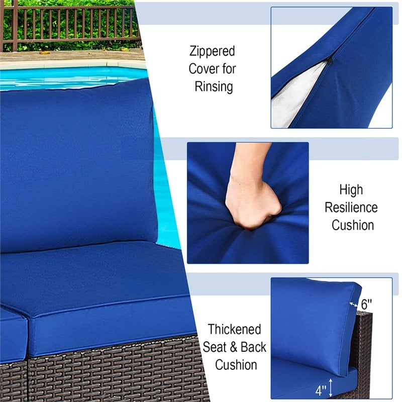 Costway 2-piece Rattan Patio Armless Sofa Furniture Set with Cushion in Navy
